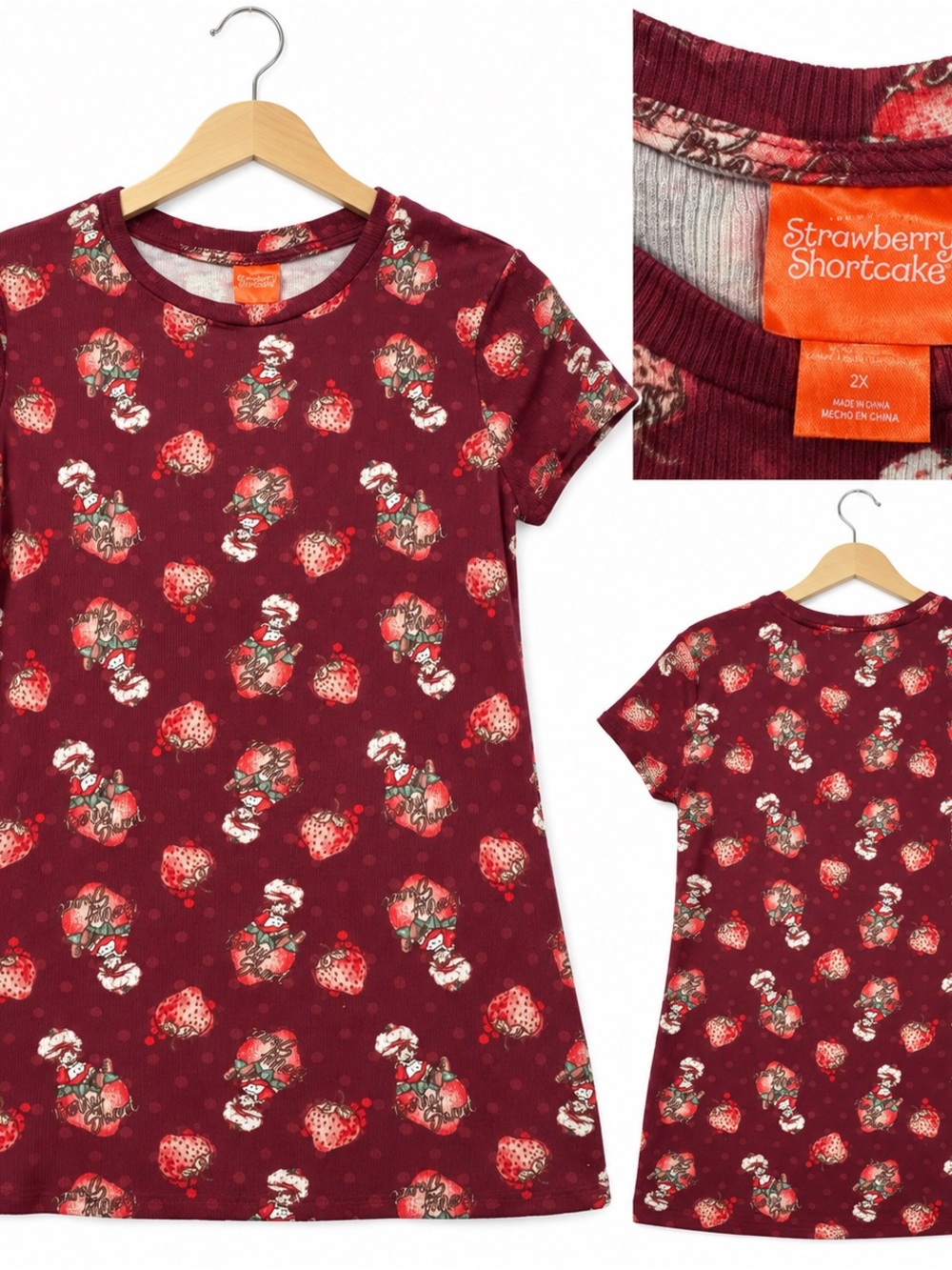 Strawberry Shortcake Girls' Burgundy Strawberry Print Tunic Tee